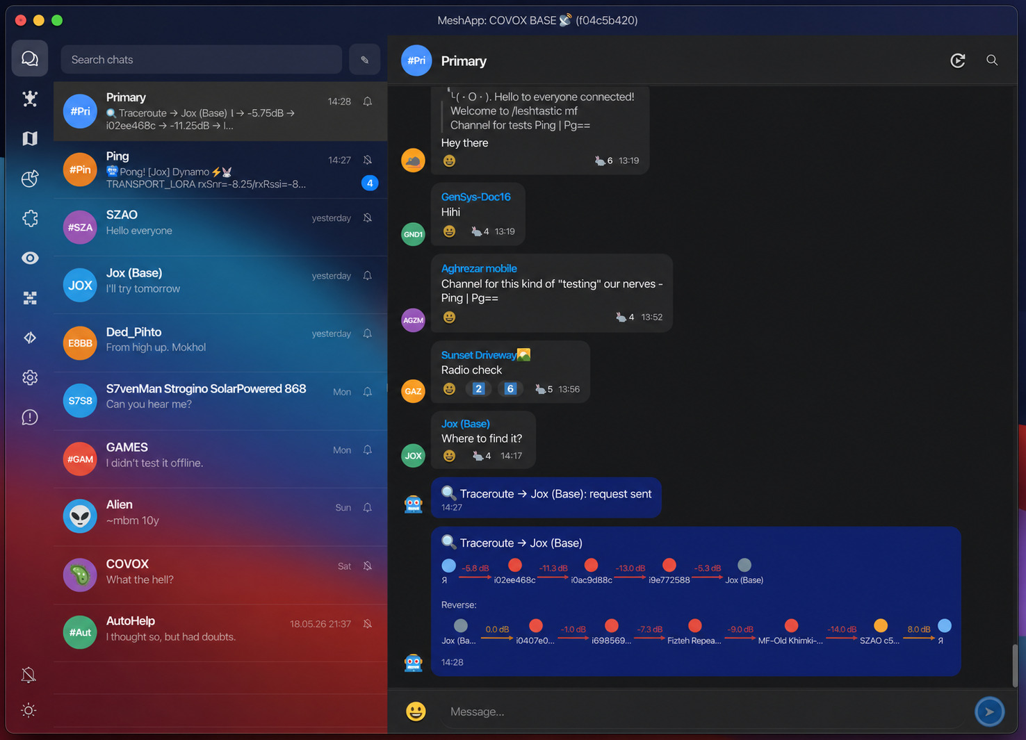 Channel and direct-message chat in dark theme