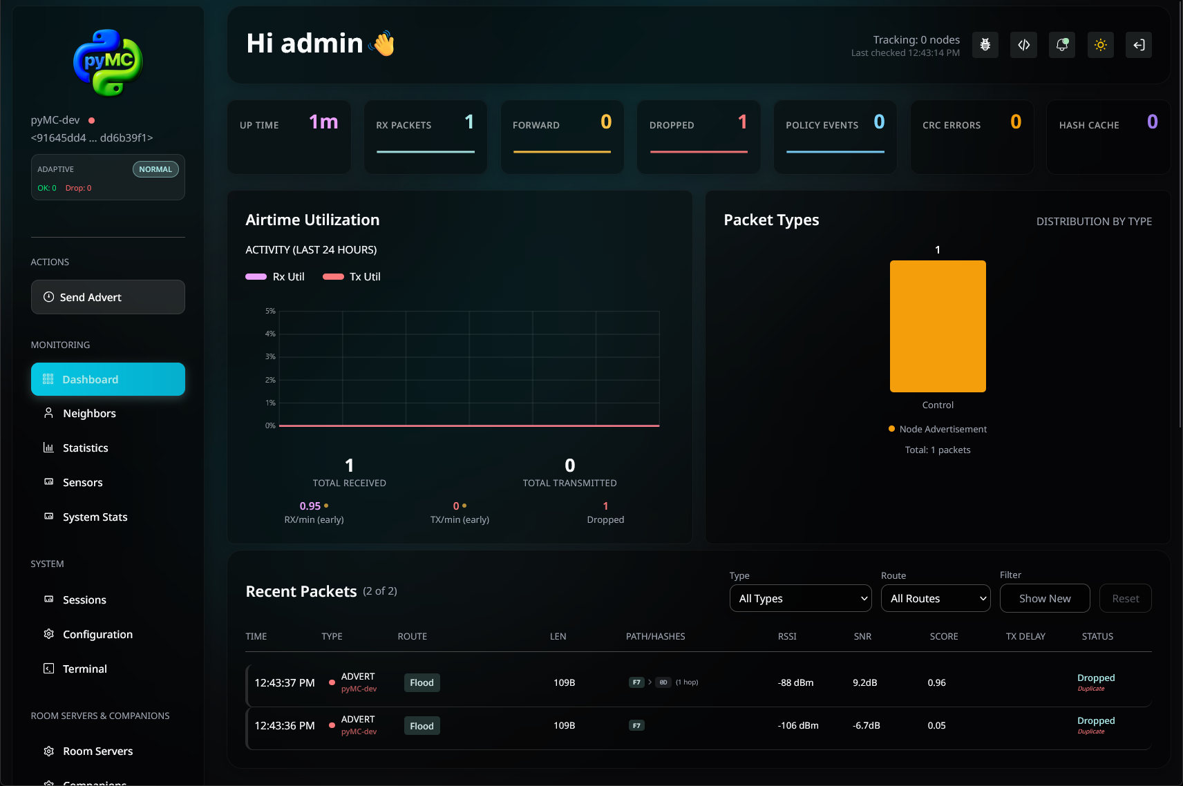 Repeater status and packet monitoring dashboard