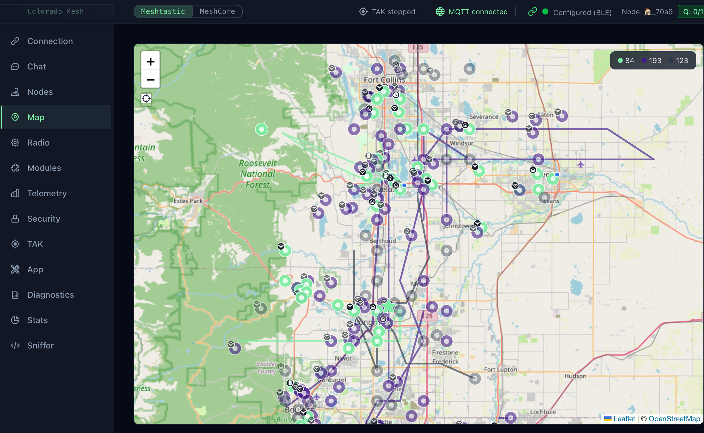 Interactive map with position trails and layers